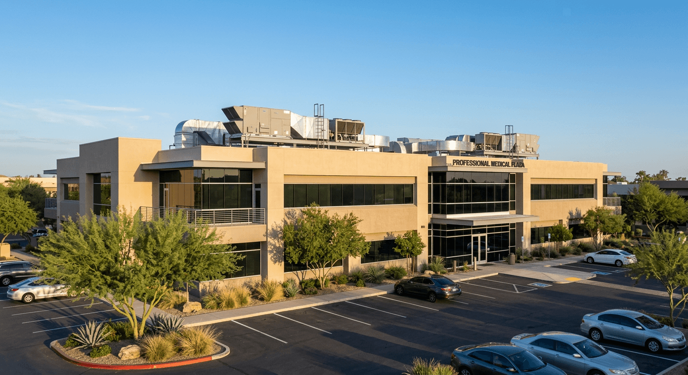 Commercial building with rooftop HVAC units