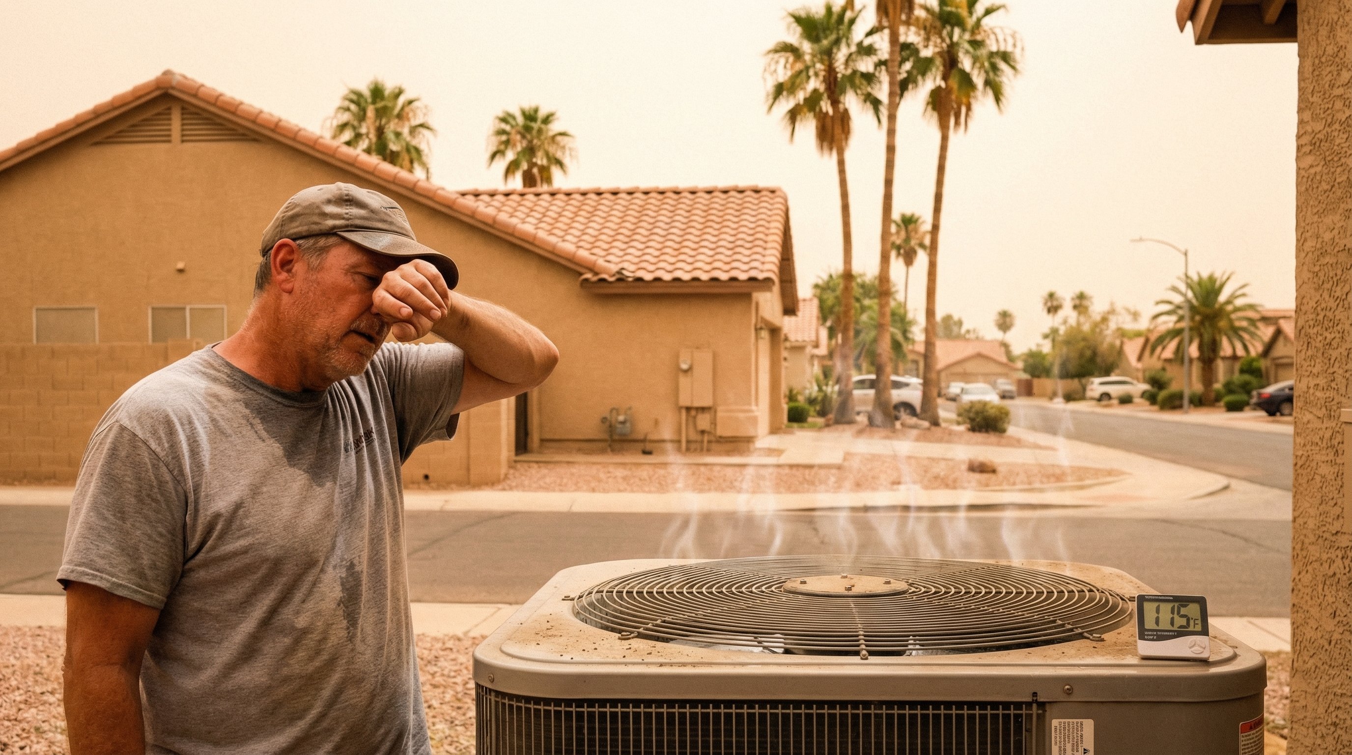 Homeowner dealing with AC failure during extreme Phoenix heat