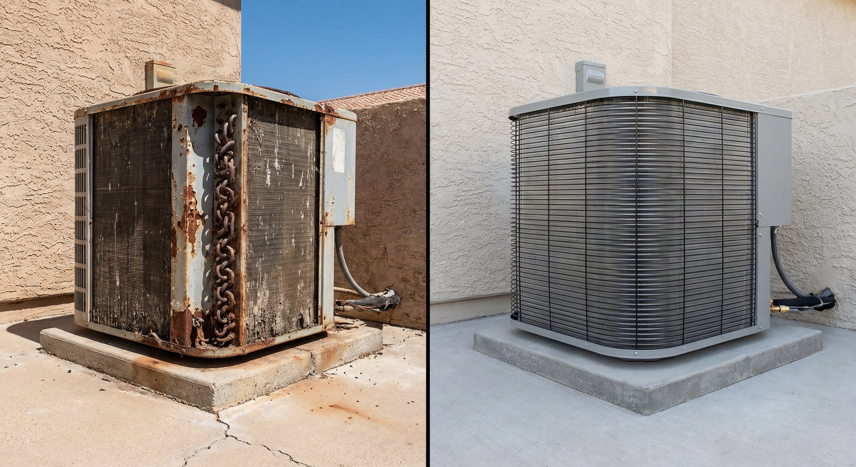Old vs new AC condenser comparison