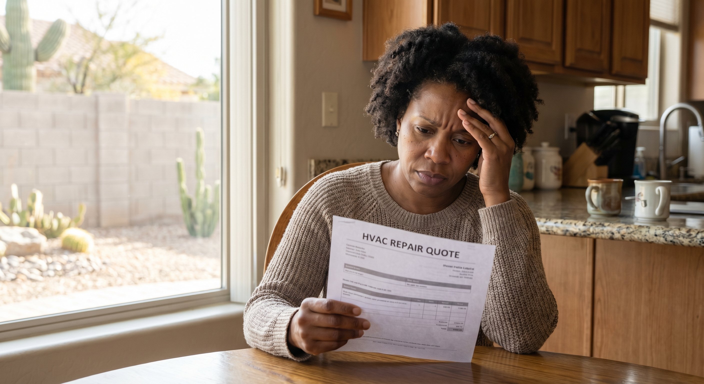 Homeowner reviewing an HVAC repair quote