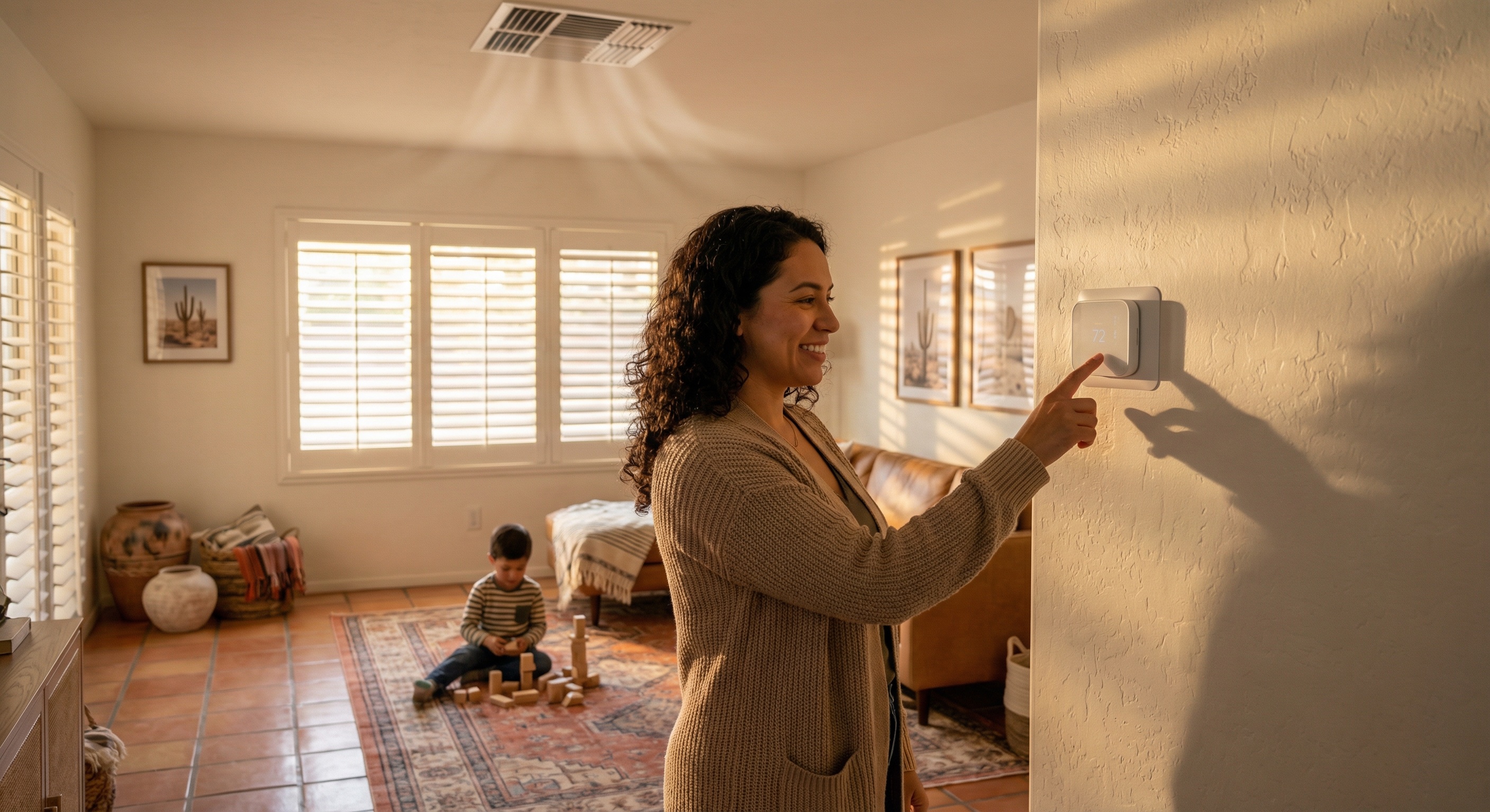 Family inside a comfortable modern Arizona living