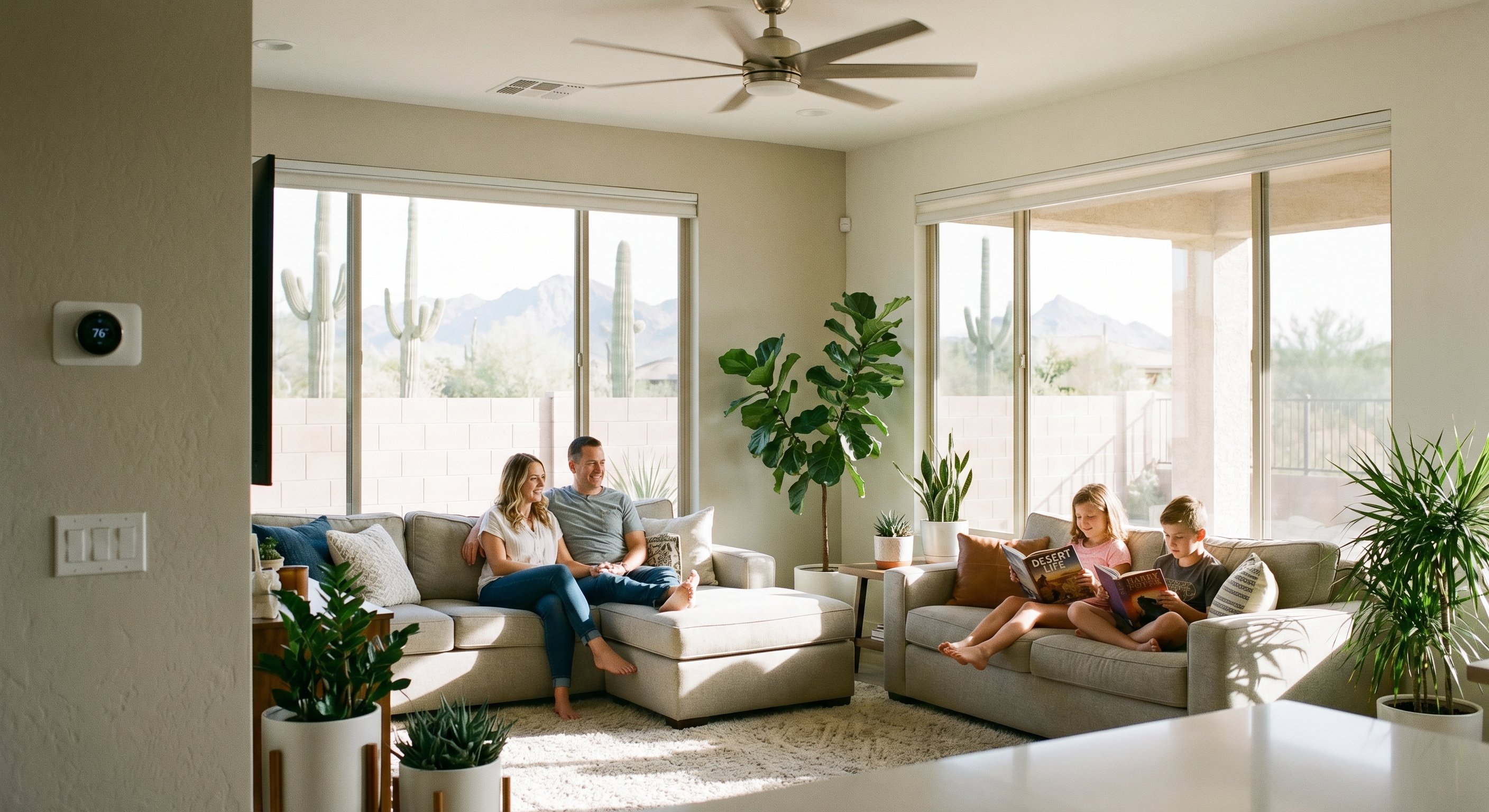 Family relaxing in a cool modern Phoenix living room