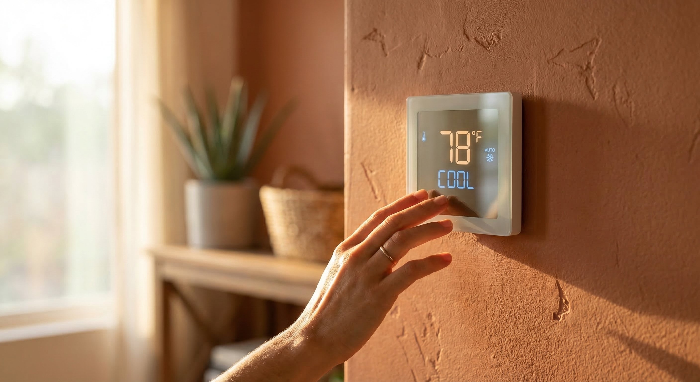 Homeowner checking thermostat in Arizona home