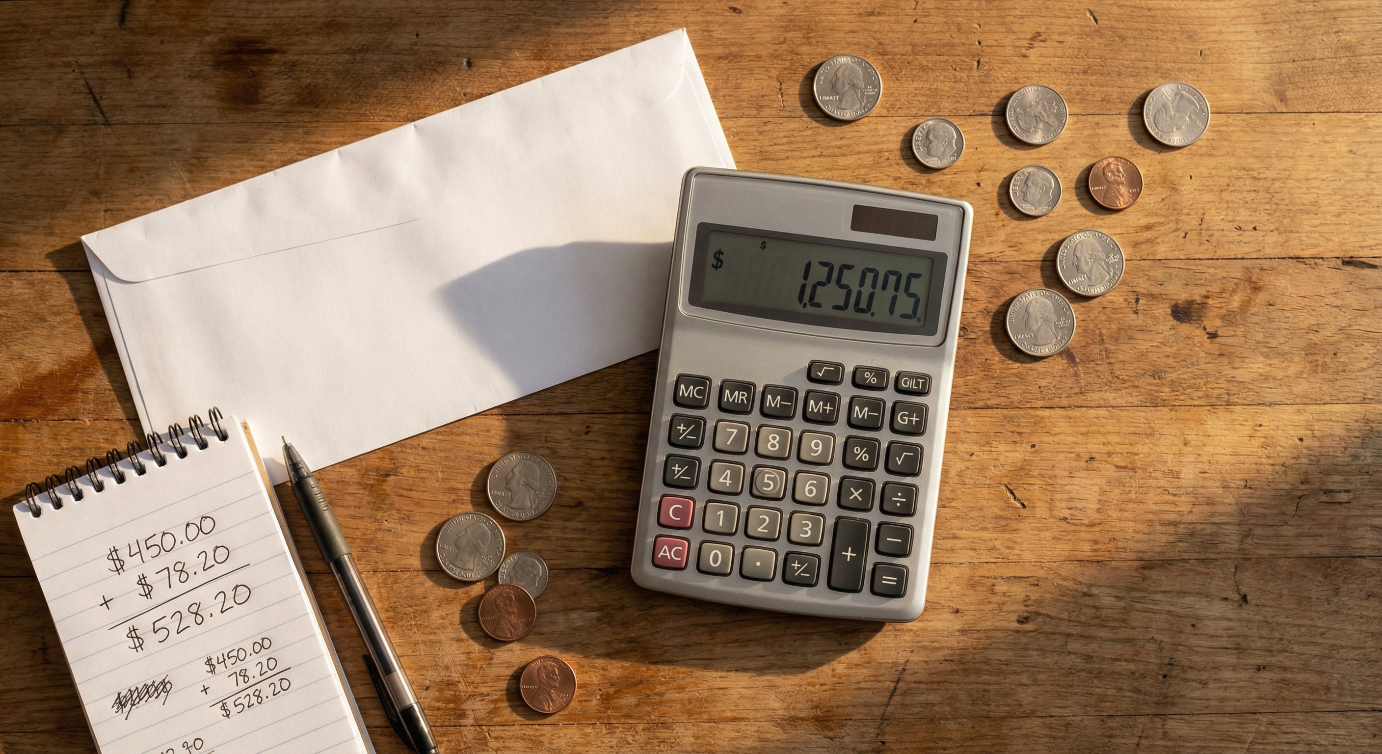 Calculator displaying costs next to a Phoenix utility bill showing summer electricity usage