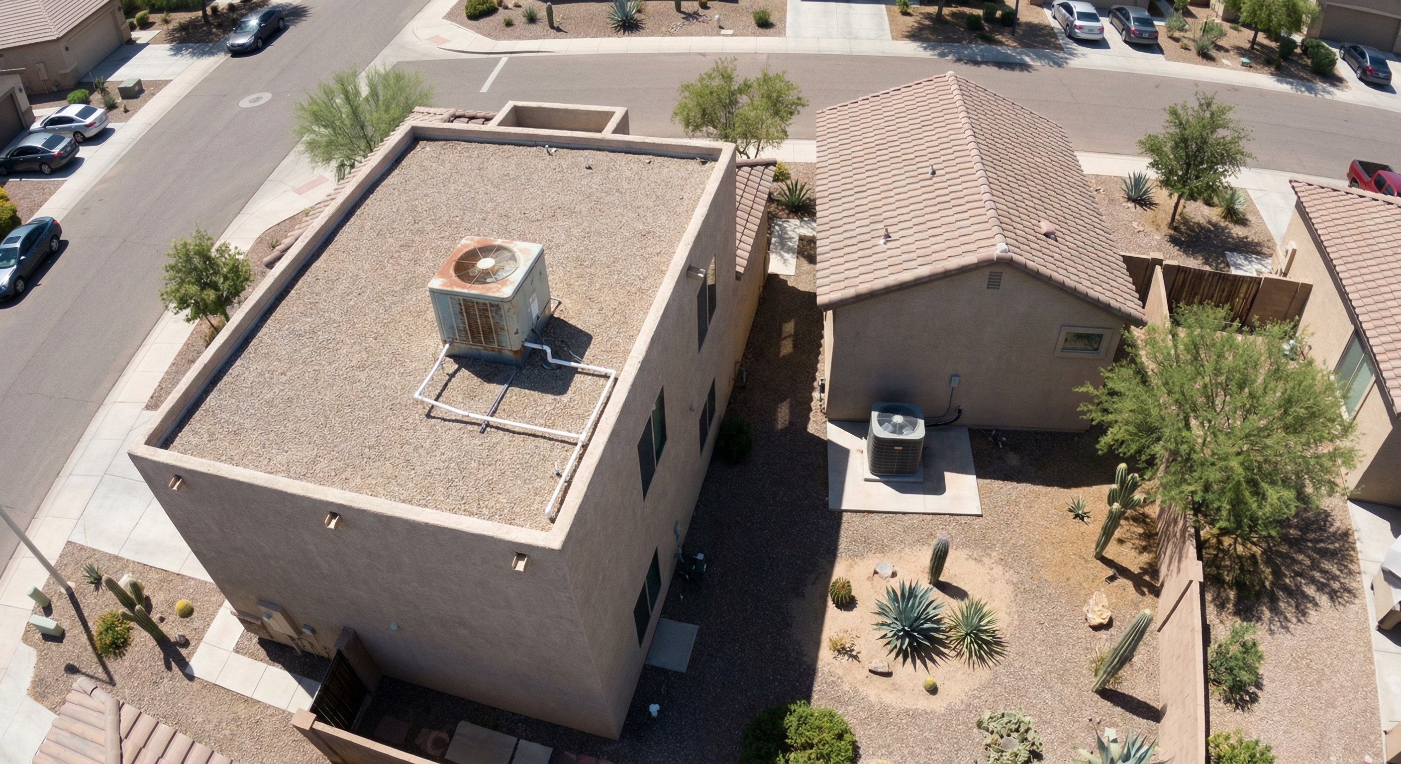 Aerial comparison of Phoenix homes with swamp cooler vs AC