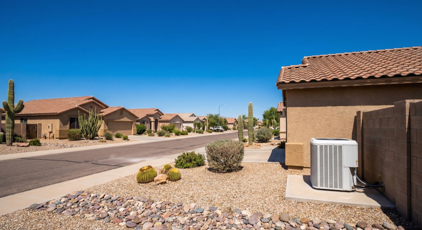 Phoenix Arizona neighborhood in summer heat with