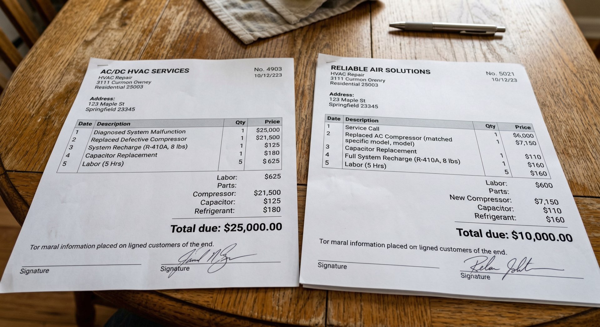 Comparing HVAC quotes side by side